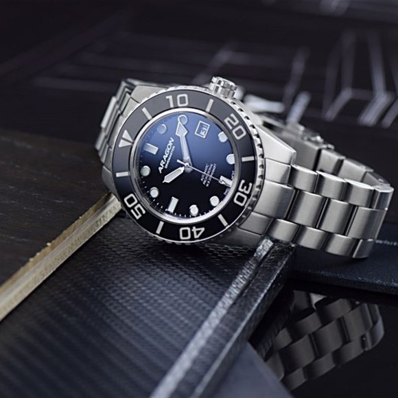 ARAGON Watch Swiss Automatic DiveMaster Sapphire Crystal & Bezel Black Dial 42mm - Picture 8 of 16